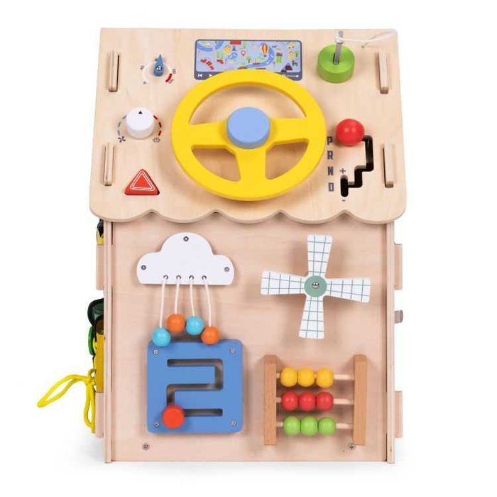 Drewniany domek manipulacyjny dla dzieci panel edukacyjny XXL 30 ele