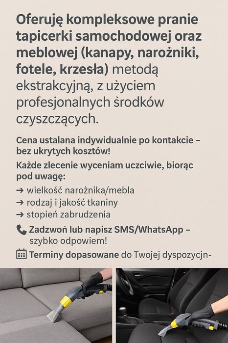 Pranie Tapicerki Meblowej i Samochodowej | Dojazd do Klienta | Strzegom i Okolice