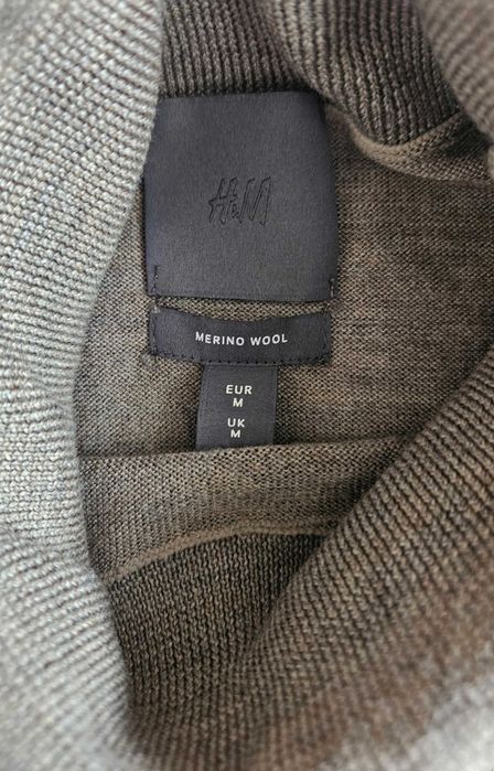 Golf H&M Premium beżowo-szary melanż, 100% wełna merino, roz. M