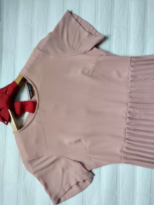 Shein sukienka plisowana długa na bal komunię pudrowy róż 34/36