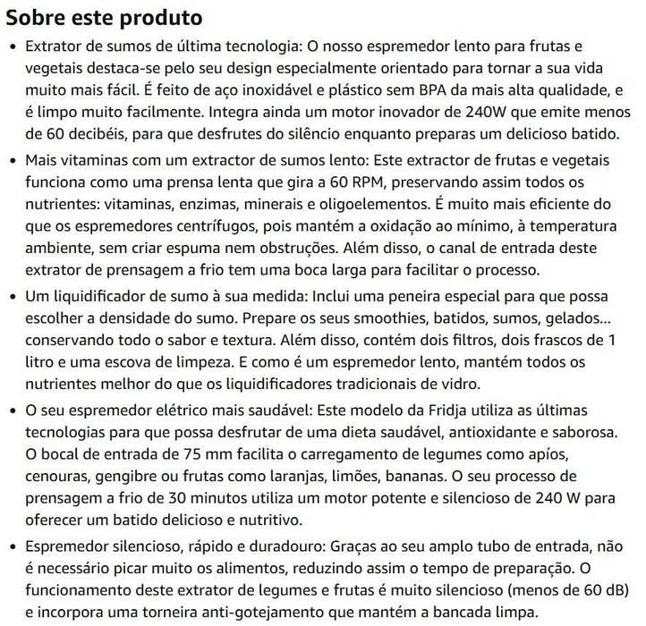 Extrator de sumos para frutas e legumes​ 240 W