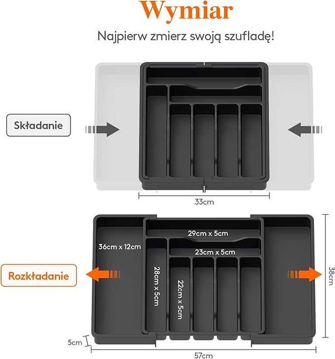 Organizer do szuflady na sztućce Lifewit, czarny, regulowany