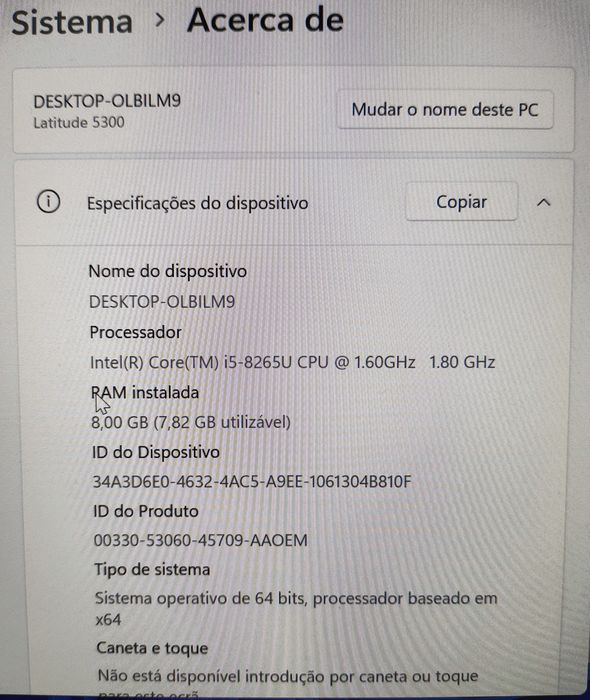 Notebook Recondicionado Dell Latitude 5300 i5 8a geração