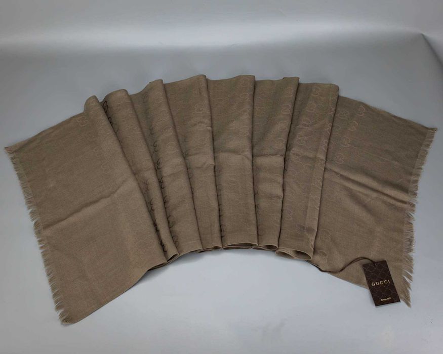 Монограмный шерстяной шарф Gucci.Шелковый палантин.Шаль.Кашемир