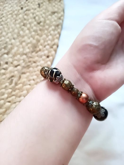 Pulseira Bronze com Peças Coloridas