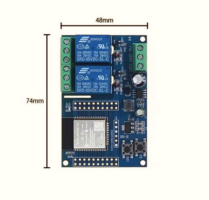 Плата розробки на базі модуля ESP32-WROOM-32E з двома реле