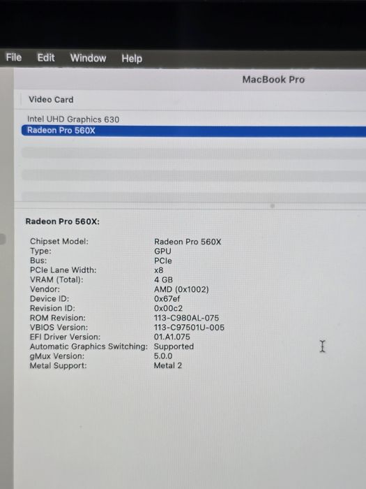 MacBook pro 15 2019 32gb 512gb Pro 560x