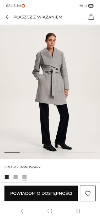 Płaszcz Reserved XS szary klapy nowy