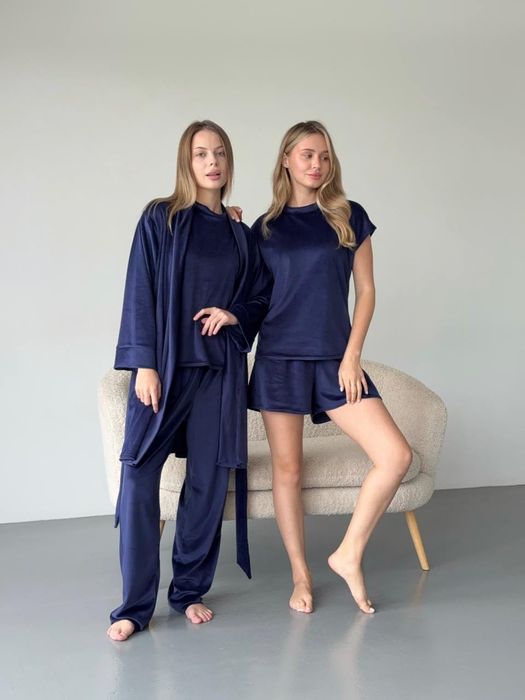 Жіноча піжама 4ка набір 4 в 1 для дому комплект + халат велюр  плюш