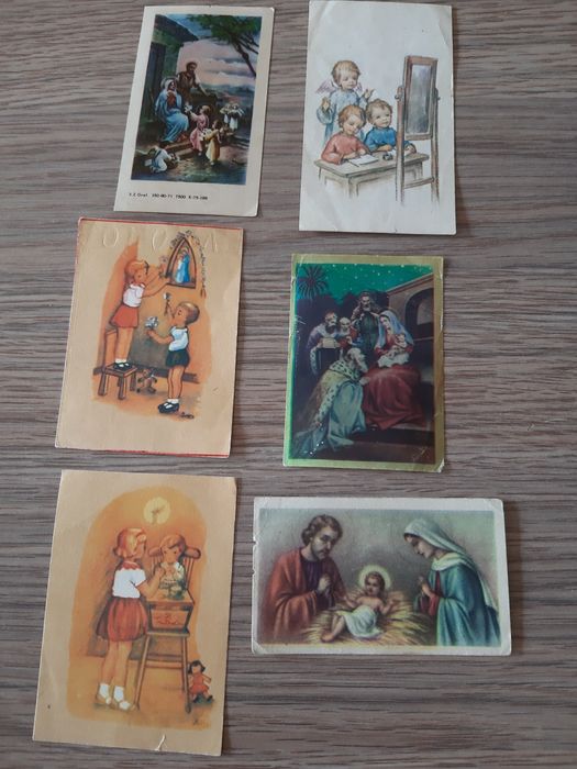 Strare prl papierowe obrazki religijne z katechezy vintage strych