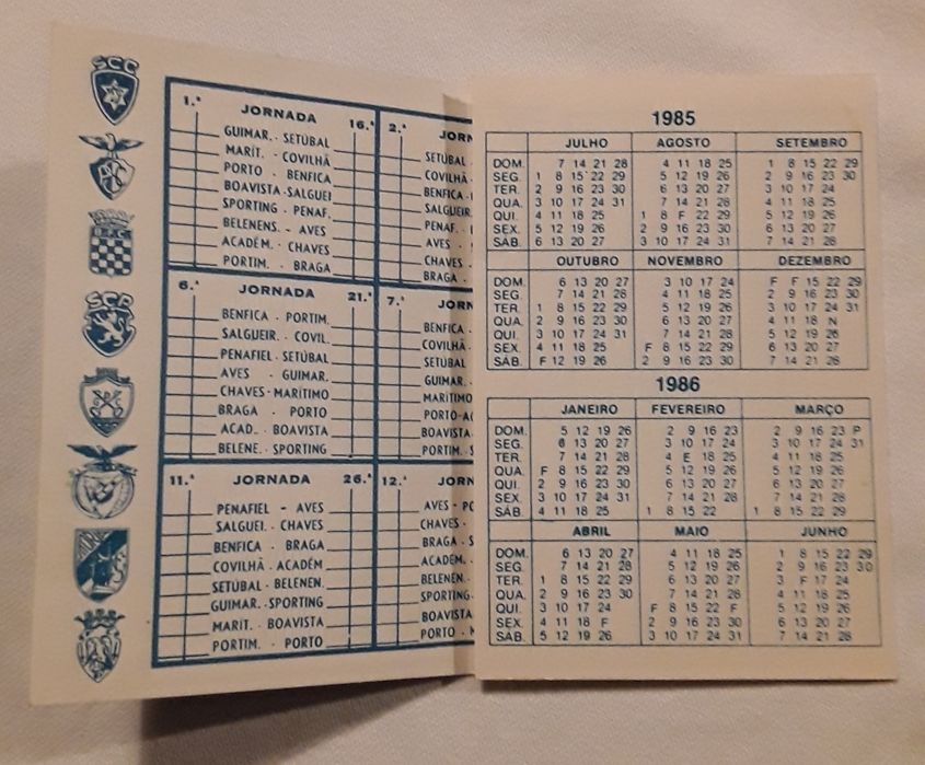 Calendário jogos Campeonato Nac Futebol 1985/1986