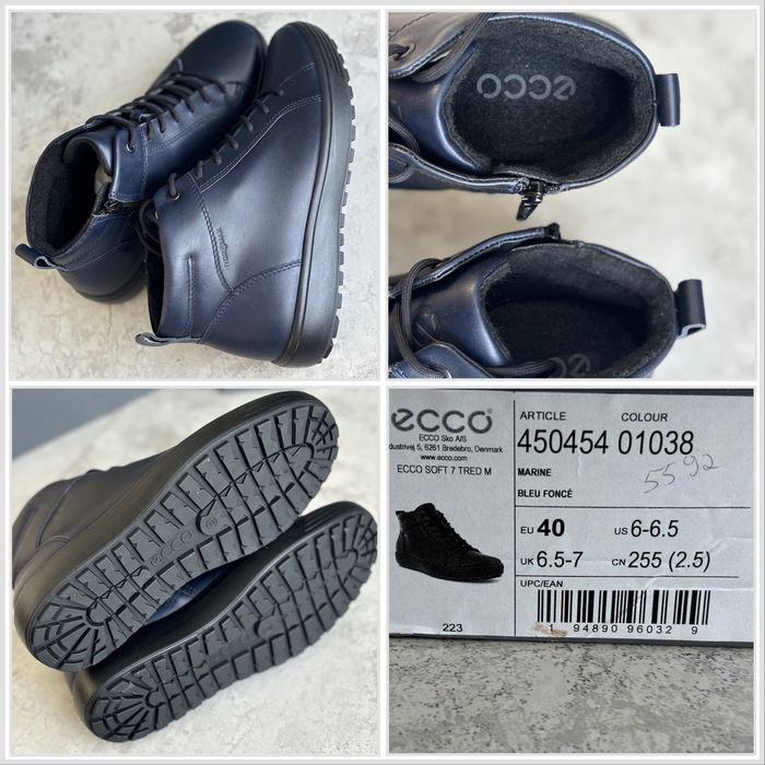 чоловічі зимові черевики Ecco Soft 7 Tred 40 шкіряні сині теплі утеплені екко Мужские кожаные ботинки