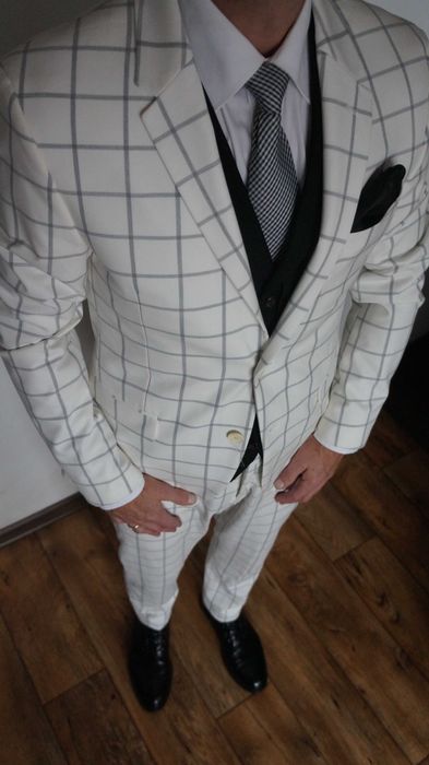 Garnitur Zara Man Roz. 50 Kol. Biały Krata Fit