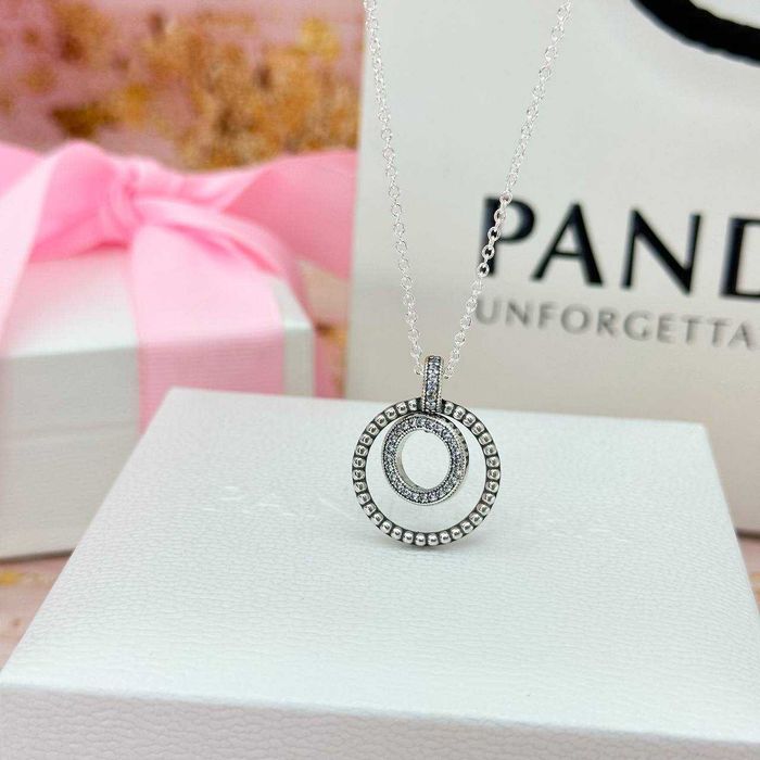 Срібне намисто Pandora Pavé з металевими кульками срібло 925  подарунок | Серебряное колье Pandora Pavé с металлическими бусинами серебро 925 женское