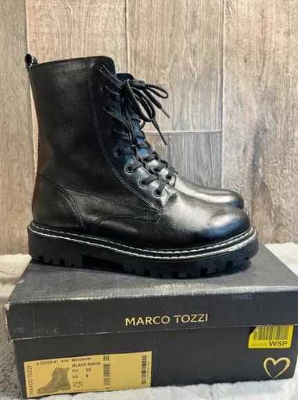 Czarne skórzane ocieplane botki Marco Tozzi 39