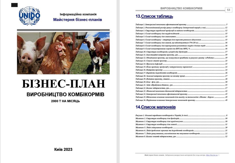 Бізнес-план Комбікорм кур-бройлерів ВРХ/МРХ свиней кіз качок кролів