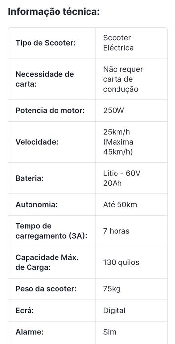 Scooter Elétrica sem carta