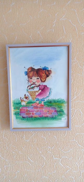 Картина аквареллю" Дівчинка з морозивом"