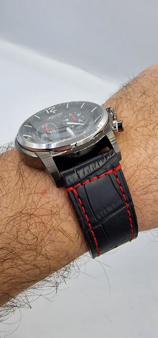 Atlantic Seasport Chronograph Gunmetal Black - szafir, skóra, Swiss