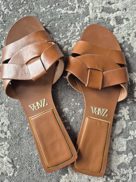 Klapki Zara 38 brązowe