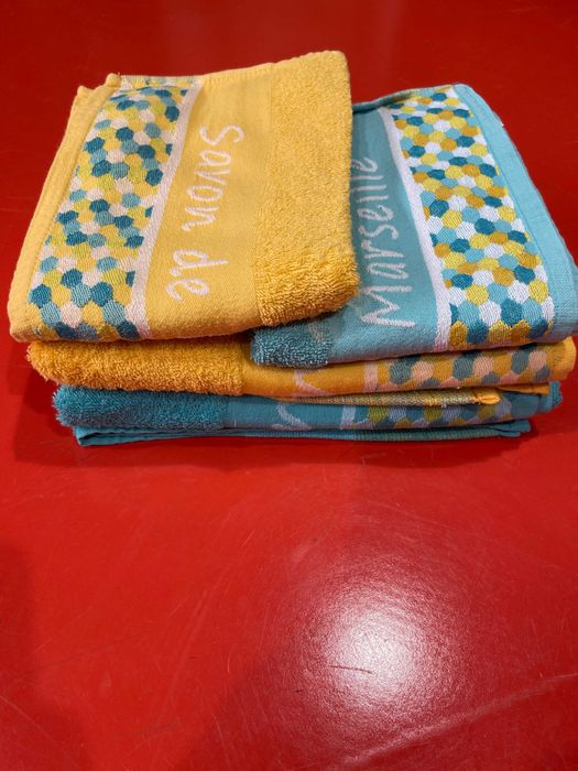 Conjunto de 4 toalhas de banho, amarelas e azuis, 100% algodão