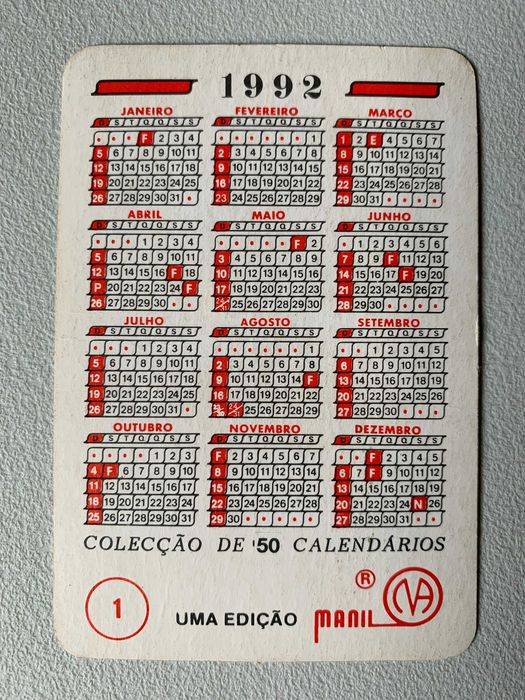 Calendários de 1992 - Marcas de Automóveis (preço unitário)