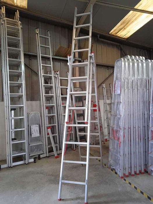 Escada Tripla Alumínio 3m+3m+3m | Degrau Quadrado... FÁBRICA