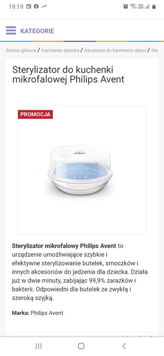 Sterylizator do mikrofalówki Philips Avent
