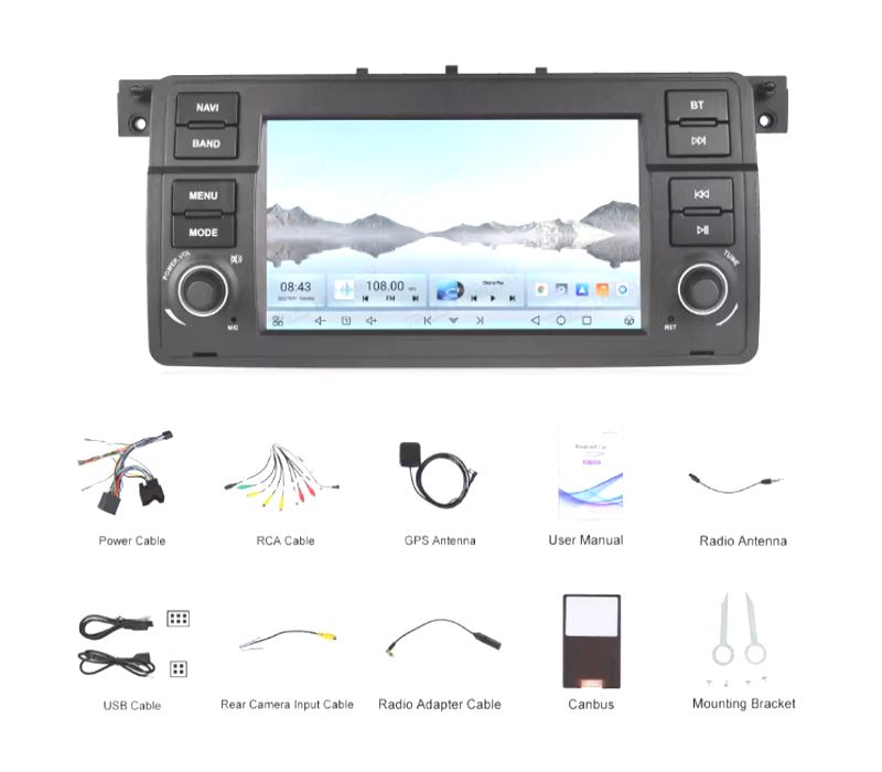 RÁDIO GPS ANDROID 15 BMW SÉRIE 3 E46 98-05 / COMPACTO 01-05 / CABRIO 00-06 / TOURING 99-05 / COUPÉ 98-06 7" 4GB+64GB