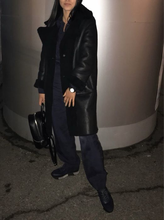 пальто двостороннє зі шкіри та овчини, дубленка кожаная