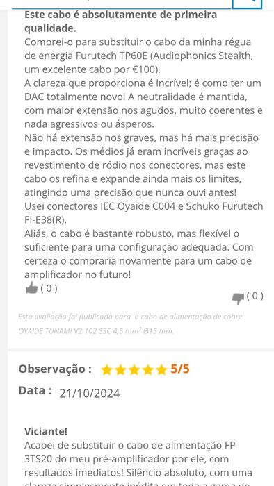 Vendo o fabuloso cabo Oyaide Tunami V-2  Hi End