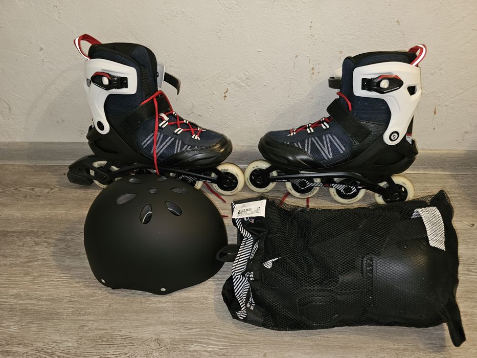 Zestaw na rolki Oxelo FIT500 rozm. 46 (realnie 44) + Kask + Ochraniacze | Stan Idealny / Jak nowy!