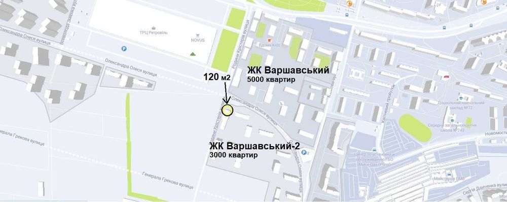 Фасад, кутове, ЖК Варшавський-2, навпроти ТЦ, вул.Олеся/вул.Крістерів