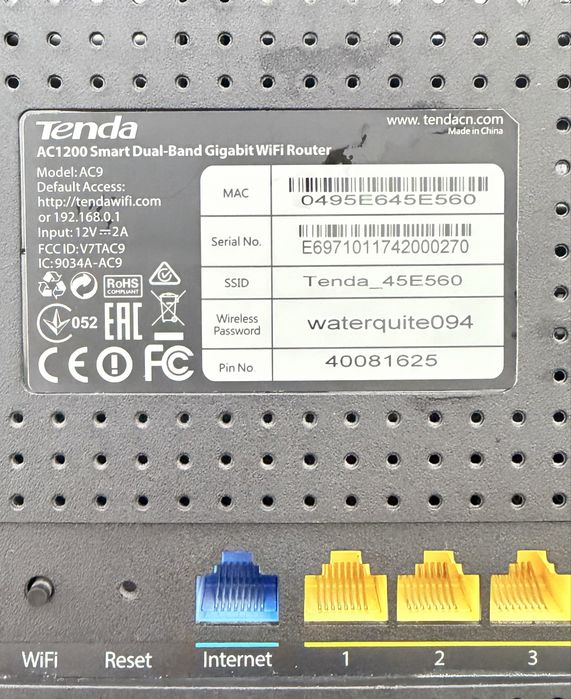 Wi-Fi роутер Tenda AC9 AC1200 Gigabit