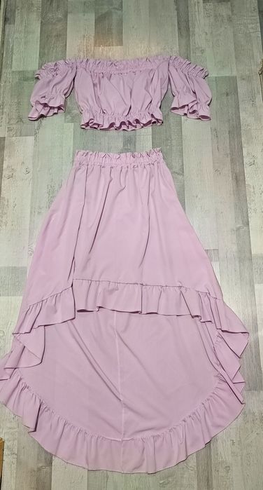 Lato zestaw Crop top spódnica komplet liliowy uni hiszpanka sukienka