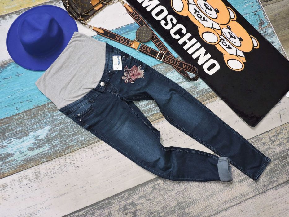 Esmara Nowe ciążowe rurki jeans strech hafty kwiaty 36