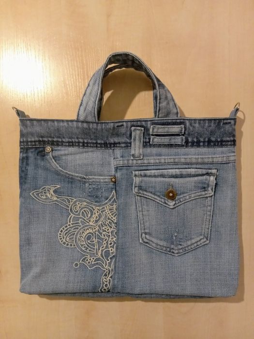 Torebka jeansowa dżinsowa na ramię listonoszka handmade rękodzieło