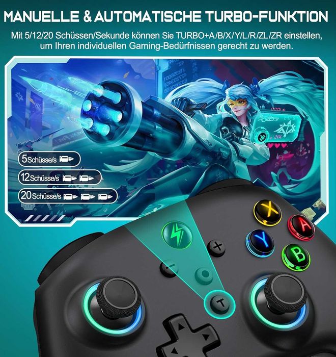 Kontroler ALEEMTRY Switch z joystickiem RGB, programowalnymi i synchronizowalnymi klawiszami