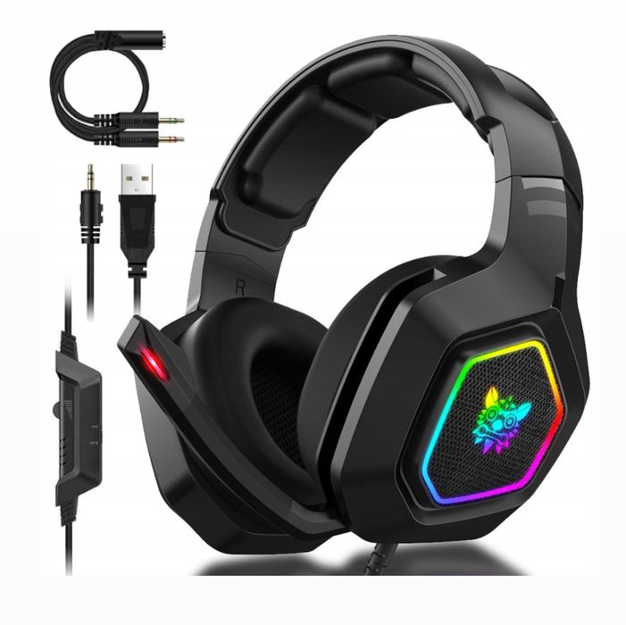 Słuchawki Mikrofon Gamingowy Dla Graczy Świecące Led
