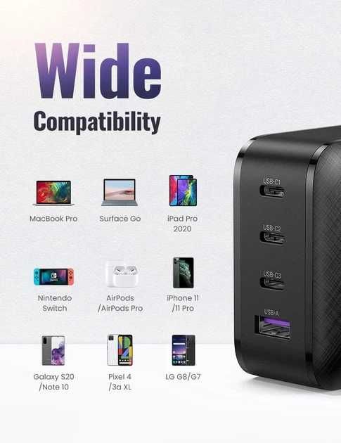 Зарядний пристрій UGREEN CD224 Nexode GaN 65W Charger Black