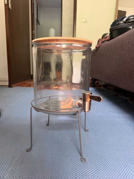 Jarro c/torneira, bambu/vidro transparente, 4 l + suporte