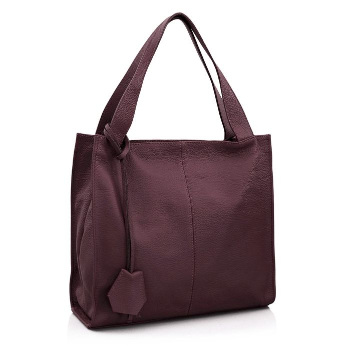 VERA PELLE torebka skórzana shopper klasyczna na ramię V074 c.bordowa
