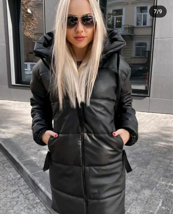 Шкіряна подовжена куртка