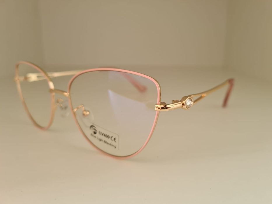 Nowe Okulary Oprawki UV400 Kocie Oczy Złote Różowe z Diamentem Okazja
