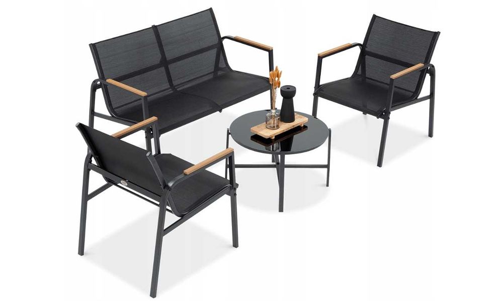 Zestaw Mebli Ogrodowych balkon 2 Fotele, Sofa, Stolik kawowy taras