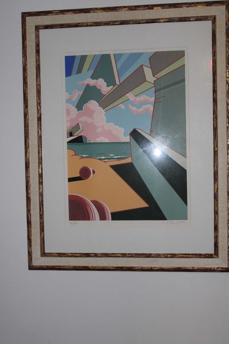 Serigrafia de Carlos Calvet - assinada e datada com moldura, Excelente