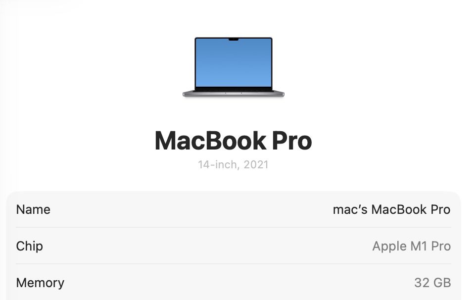 MacBook Pro 14’ 2021 32GB RAM 512GB SSD