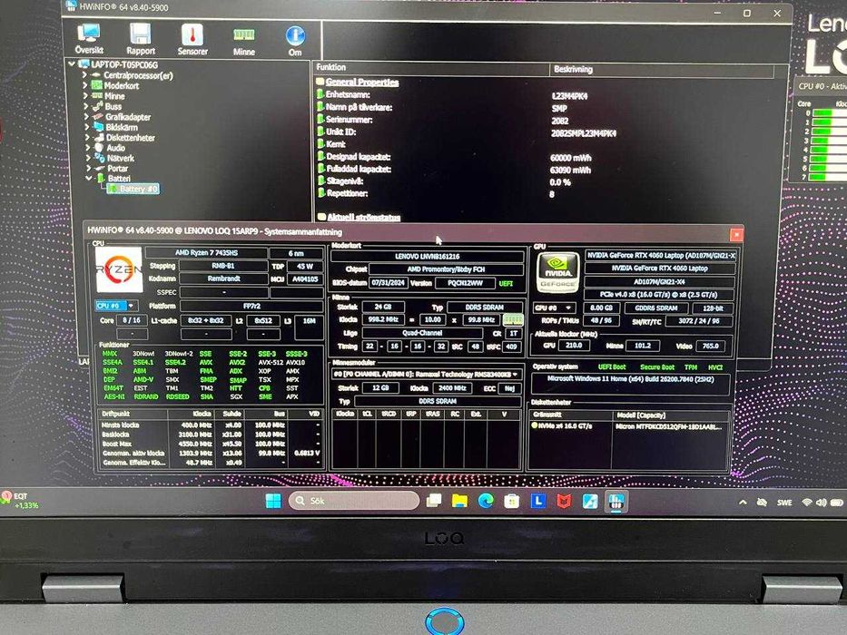 Lenovo loq 15ARP9HS FullHD144Hz R7-7435HS RTX4060 8GB 24DDR5/SSD512