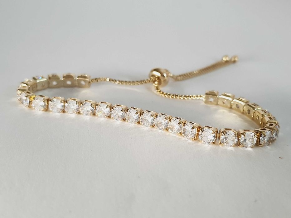 Przepiękna Bransoletka Tenisowa Złota Regulowana