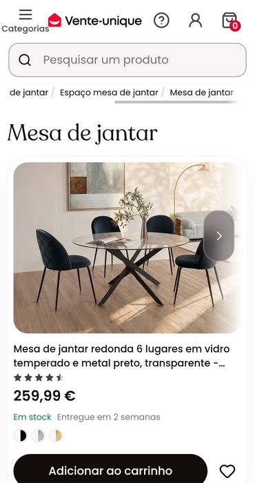 Mesa Vídro Redonda 160cm. NOVA. Vente Unique